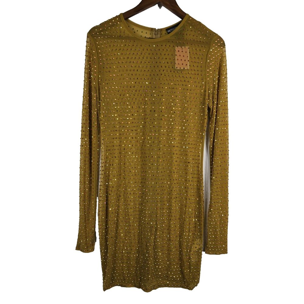 Pretty Little Thing Women's US 10 Chartreuse Embellished Mesh Bodycon Dress NWT